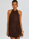Halter Tassel Faux Suede Mini Dress