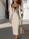 Vestido elegante de punto con estampado de rayas
