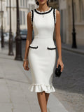 Vestido midi blanco con volantes negros