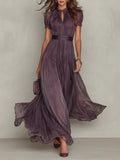 Julie | Vestido maxi de gasa con ribetes de encaje