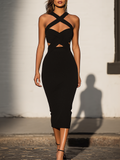 Vestido Midi Halter con Detalle Cruzado Chic